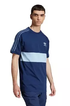 Хлопковая футболка с панелью 3-Stripes Adidas Originals, темно-синий