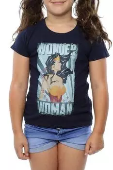 Хлопковая футболка с плакатом «Чудо-женщина» DC Comics, темно-синий