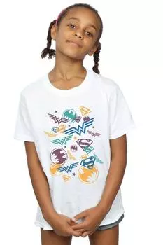 Хлопковая футболка с плавающими значками «Лига справедливости» DC Comics, белый