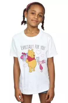 Хлопковая футболка с поросенком Винни-Пухом в подарок на день Святого Валентина Disney, белый