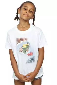 Хлопковая футболка с потертым плакатом Elf, белый