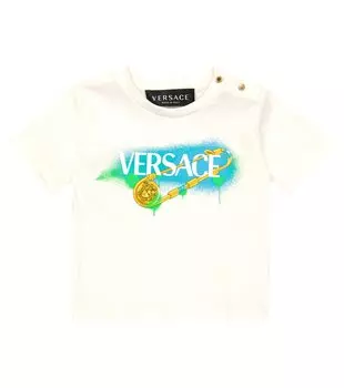 Хлопковая футболка с принтом baby medusa Versace Kids, белый