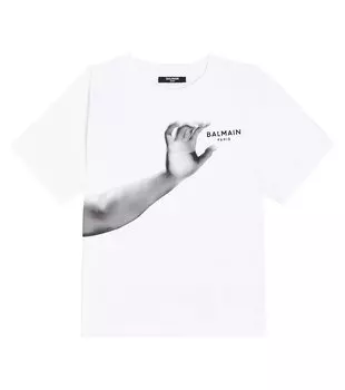 Хлопковая футболка с принтом Balmain Kids, черный