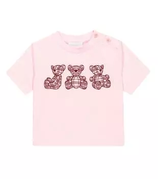 Хлопковая футболка с принтом Burberry Kids, розовый