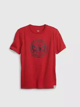 Хлопковая футболка с принтом «Человек-паук» Gap, цвет red