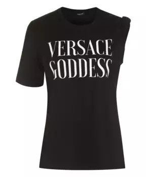 Хлопковая футболка с принтом Goddess спереди Versace, черный