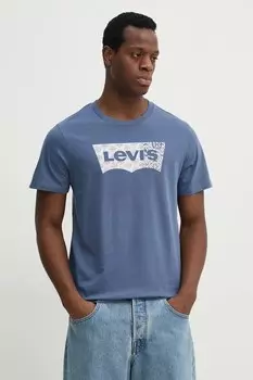 Хлопковая футболка с принтом GRAPHIC CREWNECK TEE Levi'S, синий