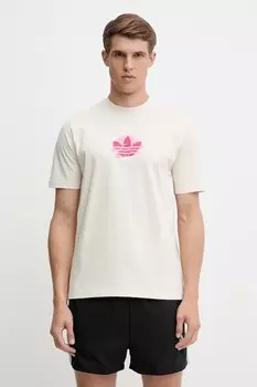 Хлопковая футболка с принтом Graphic Tee Adidas Originals, бежевый