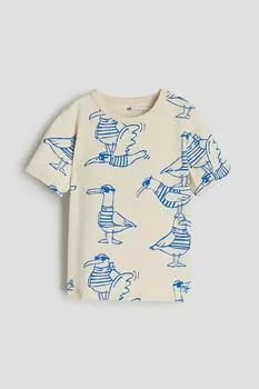 Хлопковая футболка с принтом H&M, бежевый