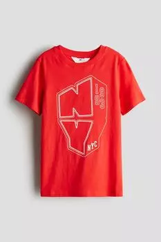 Хлопковая футболка с принтом H&M, красный