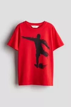 Хлопковая футболка с принтом H&M, красный