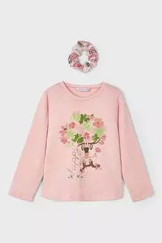 Хлопковая футболка с принтом и резинками для волос - 2 шт Mayoral, зеленый