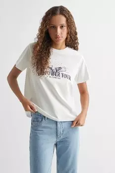 Хлопковая футболка с принтом Mango, белый