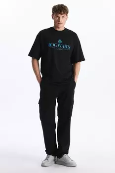 Хлопковая футболка с принтом на спине Lc Waikiki, черный