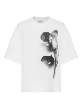Хлопковая футболка с принтом орхидеи Alexander Mcqueen, белый