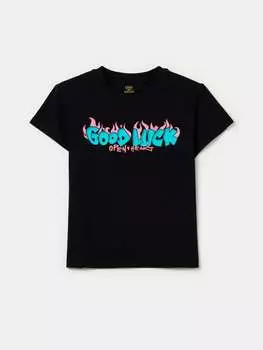 Хлопковая футболка с принтом Ovs, цвет black