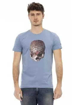 Хлопковая футболка с принтом спереди Trussardi Action, голубой