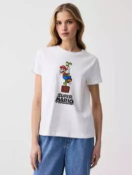 Хлопковая футболка с принтом «Супер Марио» Ovs, цвет optical white