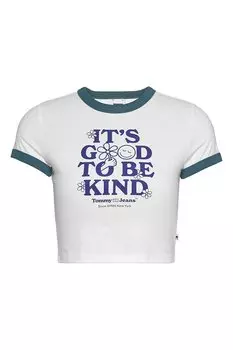 Хлопковая футболка с принтом Tommy Jeans, белый