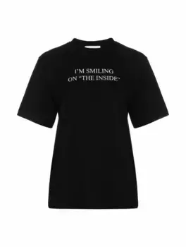 Хлопковая футболка с принтом Victoria Beckham, черный