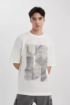 Хлопковая футболка с рисунком Defacto, белый