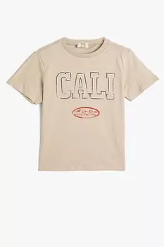 Хлопковая футболка с рисунком Koton, бежевый