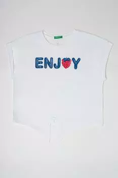 Хлопковая футболка с рисунком United Colors Of Benetton, белый