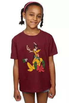 Хлопковая футболка с рождественским оленем Pluto Disney, красный