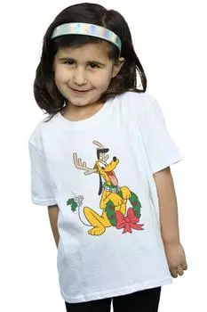Хлопковая футболка с рождественским оленем Pluto Disney, белый