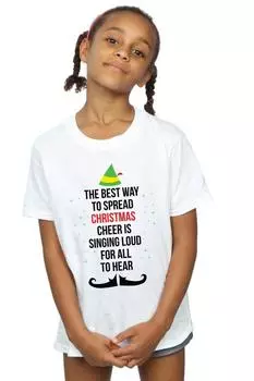 Хлопковая футболка с рождественским текстом Cheer Elf, белый