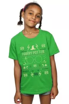 Хлопковая футболка с рождественским узором Harry Potter, зеленый