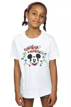 Хлопковая футболка с рождественскими лампочками с Микки Маусом Disney, белый