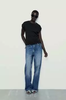 Хлопковая футболка с рукавами ZARA, черный