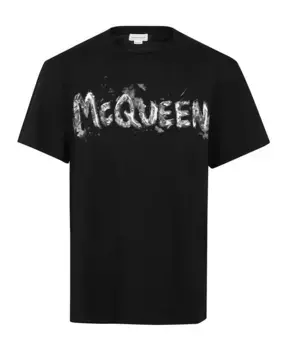 Хлопковая футболка S с граффити Alexander Mcqueen, черный