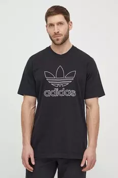 Хлопковая футболка с трилистником adidas Originals, черный