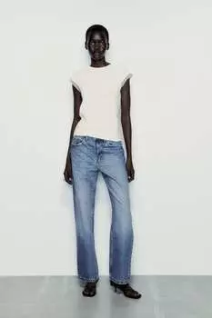 Хлопковая футболка с украшенной отделкой ZARA, экру