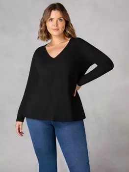 Хлопковая футболка с V-образным вырезом и длинными рукавами Live Unlimited Curve, черная