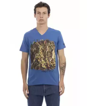 Хлопковая футболка с v образным вырезом и принтом спереди Trussardi, синий