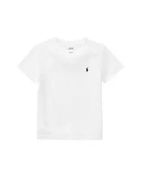 Хлопковая футболка с V-образным вырезом и вышивкой «Пони» для мальчиков — Little Kid Ralph Lauren, цвет White