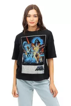 Хлопковая футболка с винтажным плакатом Star Wars, черный