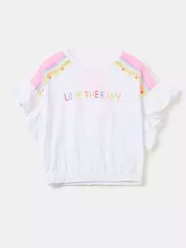 Хлопковая футболка с воланом и бисером Love Therapy, цвет optical white