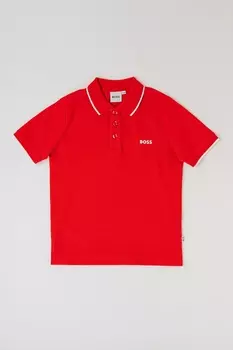 Хлопковая футболка с воротником Boss Kidswear, красный