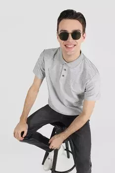 Хлопковая футболка с воротником Colin'S, серый