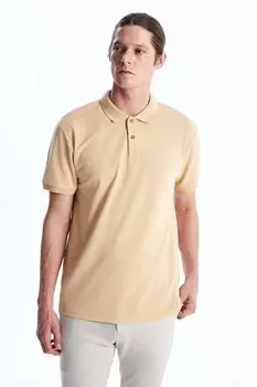 Хлопковая футболка с воротником Lc Waikiki, бежевый