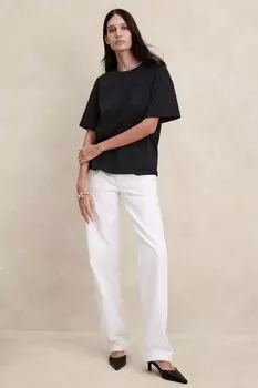 Хлопковая футболка с вырезом «бойфренд» Banana Republic, черный