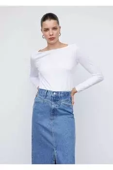 Хлопковая футболка с вырезом «лодочка» Mango, белый