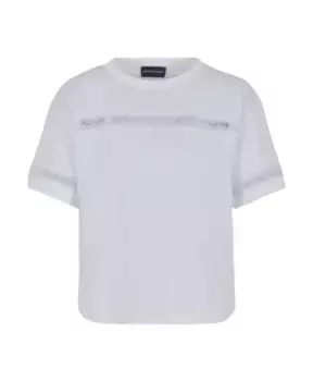 Хлопковая футболка с вышитым логотипом Emporio Armani, белый