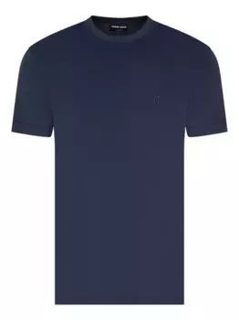 Хлопковая футболка с вышитым логотипом GIORGIO ARMANI, синий