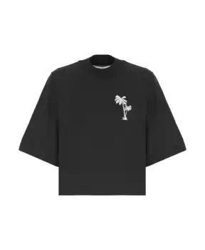 Хлопковая футболка с вышитым логотипом Palm Angels, черный