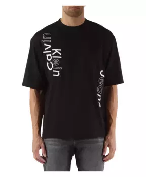 Хлопковая футболка с вышитым логотипом спереди Calvin Klein Jeans, черный